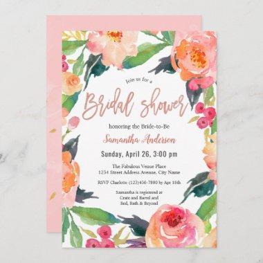 Vibrant Watercolor Floral Bridal Shower Invitations