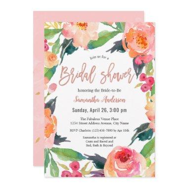 Vibrant Watercolor Floral Bridal Shower Invitations