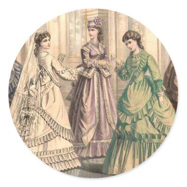 Victorian Bride and Attendants Classic Round Sticker