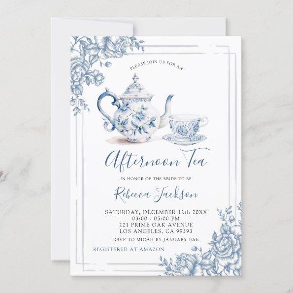 Victorian Dusty Blue Garden Tea Bridal Shower Invitations