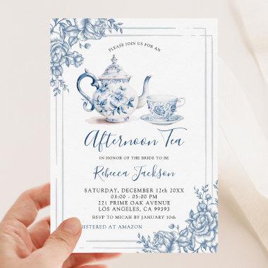 Victorian Dusty Blue Garden Tea Bridal Shower Invitations