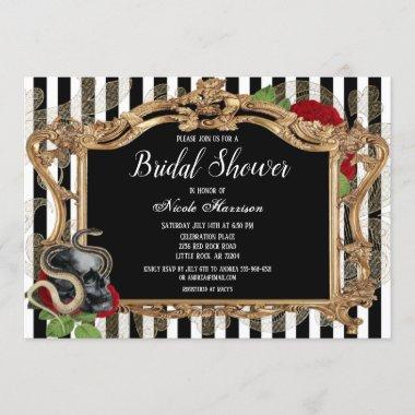 Victorian Gothic Black Stripe Bridal Shower Invitations