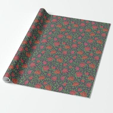 Victorian Gothic Perfect Red & Fuchsia Roses Wrapping Paper