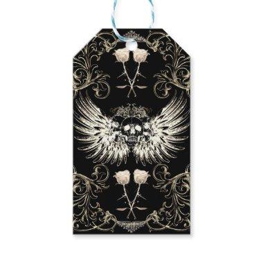 Victorian Gothic Romance Skull Wings & White Party Gift Tags