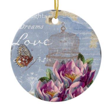 Victorian Love Thoughts Dreams Butterfly Bird Cage Ceramic Ornament