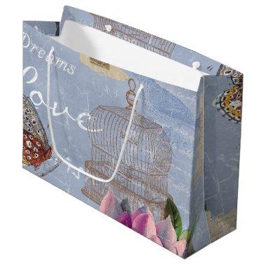 Victorian Love Thoughts Dreams Butterfly Bird Cage Large Gift Bag