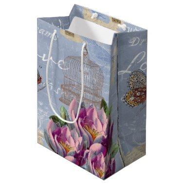 Victorian Love Thoughts Dreams Butterfly Bird Cage Medium Gift Bag