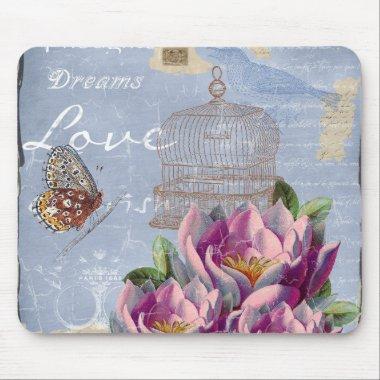Victorian Love Thoughts Dreams Butterfly Bird Cage Mouse Pad