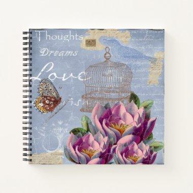 Victorian Love Thoughts Dreams Butterfly Bird Cage Notebook