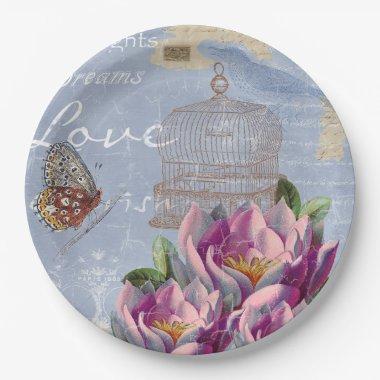 Victorian Love Thoughts Dreams Butterfly Bird Cage Paper Plates