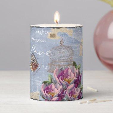 Victorian Love Thoughts Dreams Butterfly Bird Cage Pillar Candle