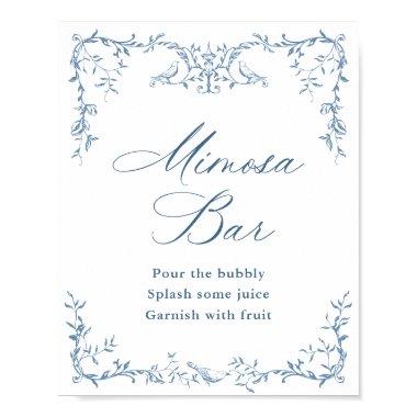 Victorian Ornate Floral Dusty Blue Mimosa Bar Sign