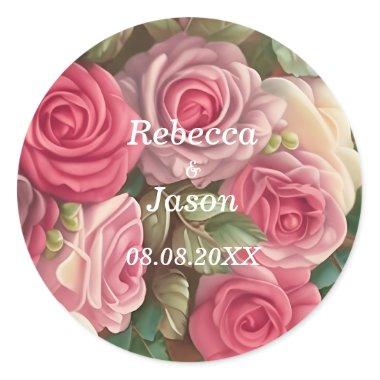 Victorian Rose Garden - Wedding Bouquet Classic Round Sticker