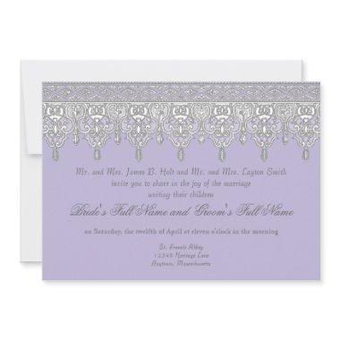 Victorian Vintage White Lace n Lavender Wedding Invitations