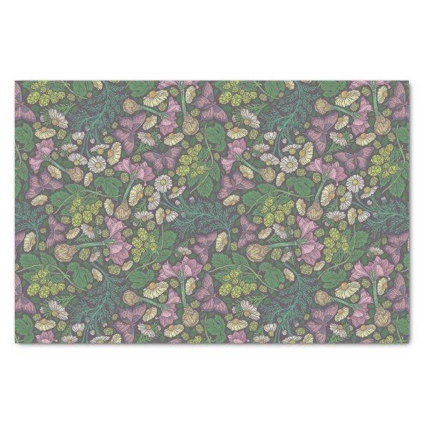 Victorian White Daisies Purple Butterflies Garden Tissue Paper