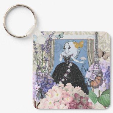 Victorian Woman Floral Fancy Gown Keychain