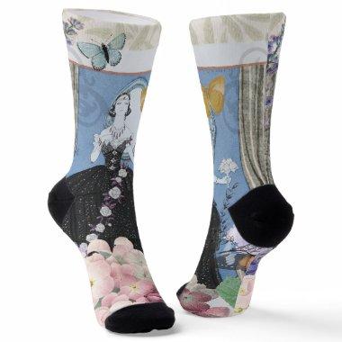 Victorian Woman Floral Fancy Gown Socks
