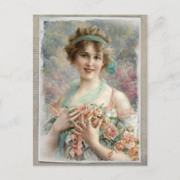 Victorian Woman w/ Roses on Watercolor PostInvitations
