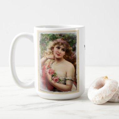 Victorian Woman with Pink Roses Coffee Mug