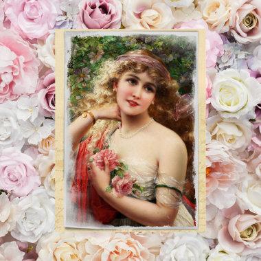 Victorian Woman with Pink Roses PostInvitations