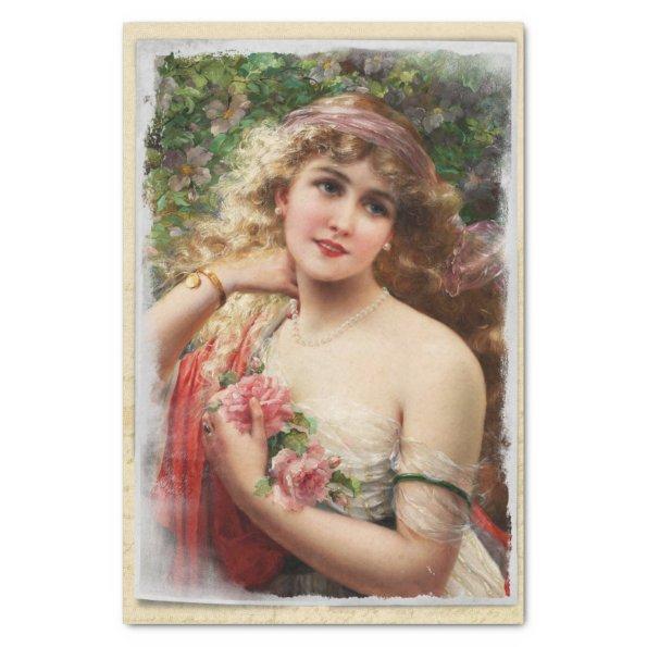 Victorian Woman with Pink Roses Romantic Tissue Paper