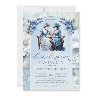 Victorian women navy and sage tea party Bridal Invitations