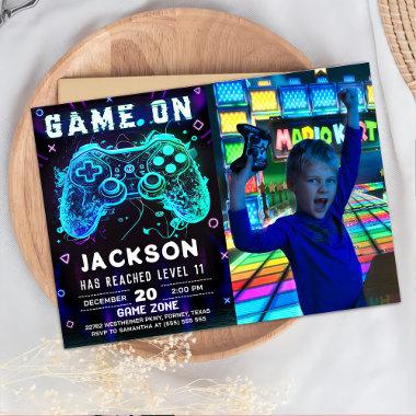 Video Game Birthday Party Neon Game On Invitations