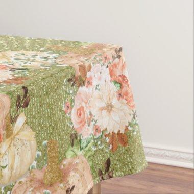 Vinatge Elegant Green Pumpkin Flowers Stripes Tablecloth