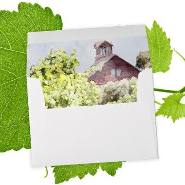 Vineyard and Red Barn Watercolor Wedding Envelope