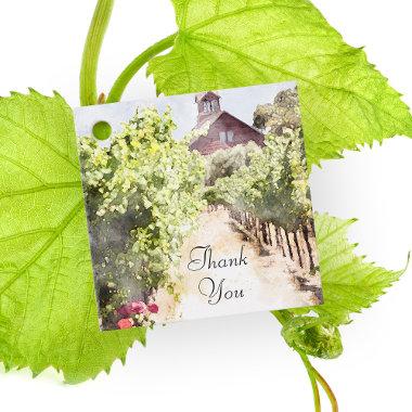 Vineyard and Red Barn Watercolor Wedding Favor Tags