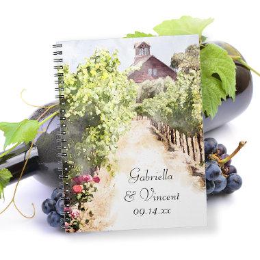 Vineyard and Red Barn Watercolor Wedding Notebook