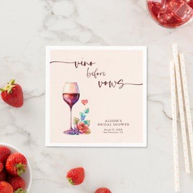 Vino Before Vows Bridal Shower Burgundy Napkins