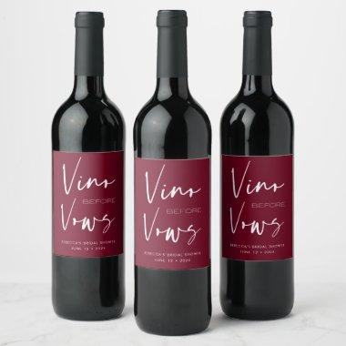 Vino before Vows Burgundy Red Bachelorette Bridal Wine Label