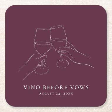 Vino Before Vows Chic Wine  Square Paper Coaster