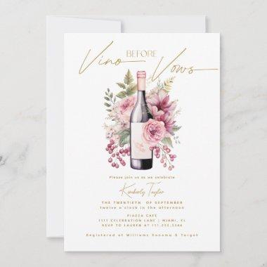 Vino before Vows Elegant Watercolor Bridal Shower Invitations