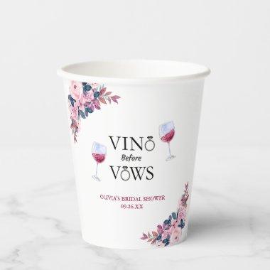 Vino Before Vows Floral Winery Bridal Shower Paper Cups