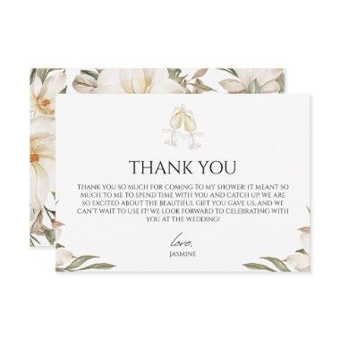 Vino before Vows Modern White Floral Bridal Shower Thank You Invitations