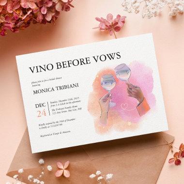 Vino Before Vows Vibrant Pink Orange Bridal Shower Invitations