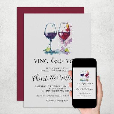 Vino Before Vows Watercolor Bridal Shower Invitations