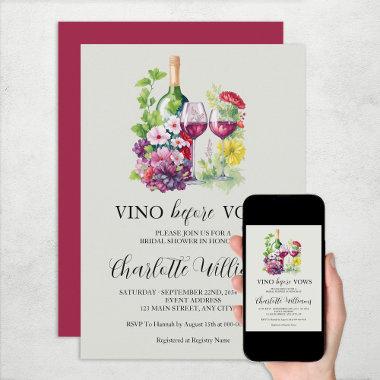 Vino Before Vows Watercolor Wine Bridal Shower Invitations