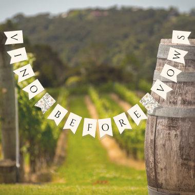 Vino before Vows White Floral Bridal Shower Bunting Flags