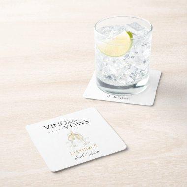 Vino before Vows White Floral Bridal Shower Square Paper Coaster