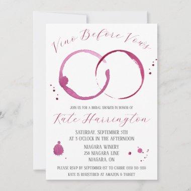 Vino Before Vows, Wine, Wine Stains, Bridal Shower Invitations