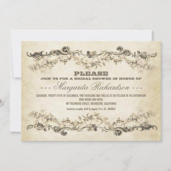 vintage aged bridal shower invitations