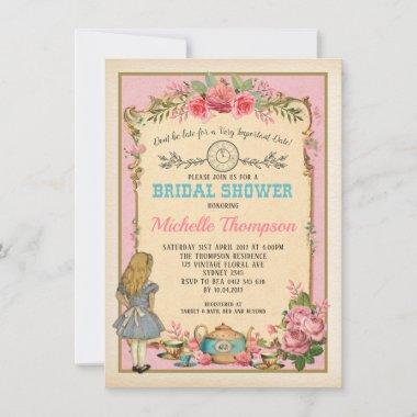 Vintage Alice in Wonderland Bridal Shower Tea Invitations