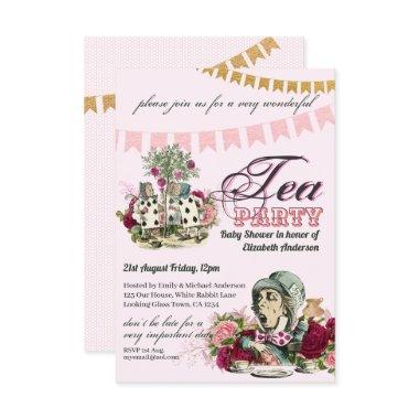 Vintage Alice in Wonderland Tea Party Custom Party Invitations