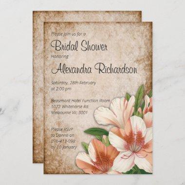 Vintage Apricot Lilies Bridal Shower Invitations