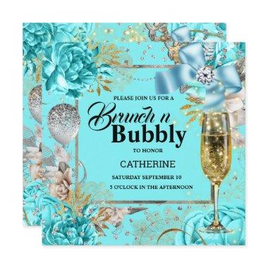 Vintage aqua rose shabby chic bubbly glitter Invitations