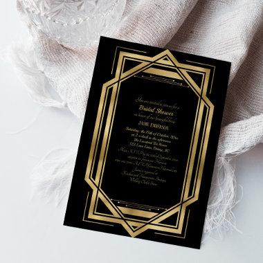 Vintage Art Deco Black | Gold StyleA Bridal Shower Invitations