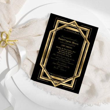 Vintage Art Deco Black Gold StyleA Lingerie Shower Invitations